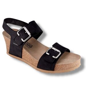 Mephisto Lissandra Black Bucksoft Leather Platform Wedge Sandal Size 40